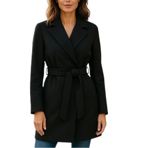 BANANA REPUBLIC Wool Tie Belt Wrap Pea Coat Black Pockets Collar Hidden Snaps XS - Picture 1 of 12